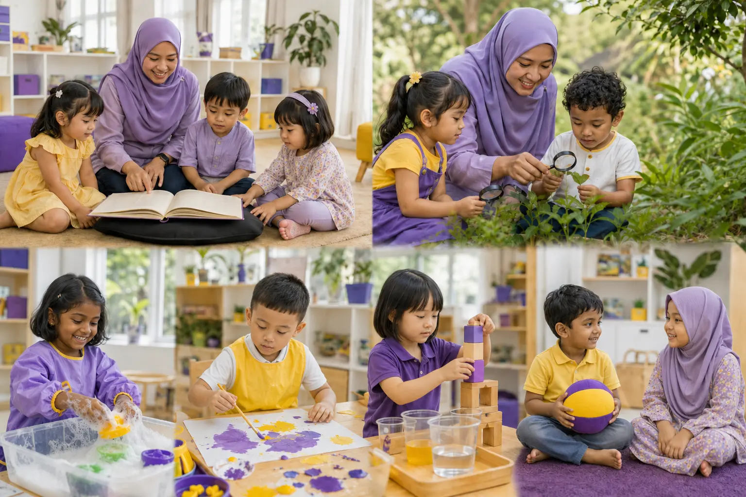 Koleksi aktiviti pembelajaran, seni, alam dan sensory play di Suria Edukids